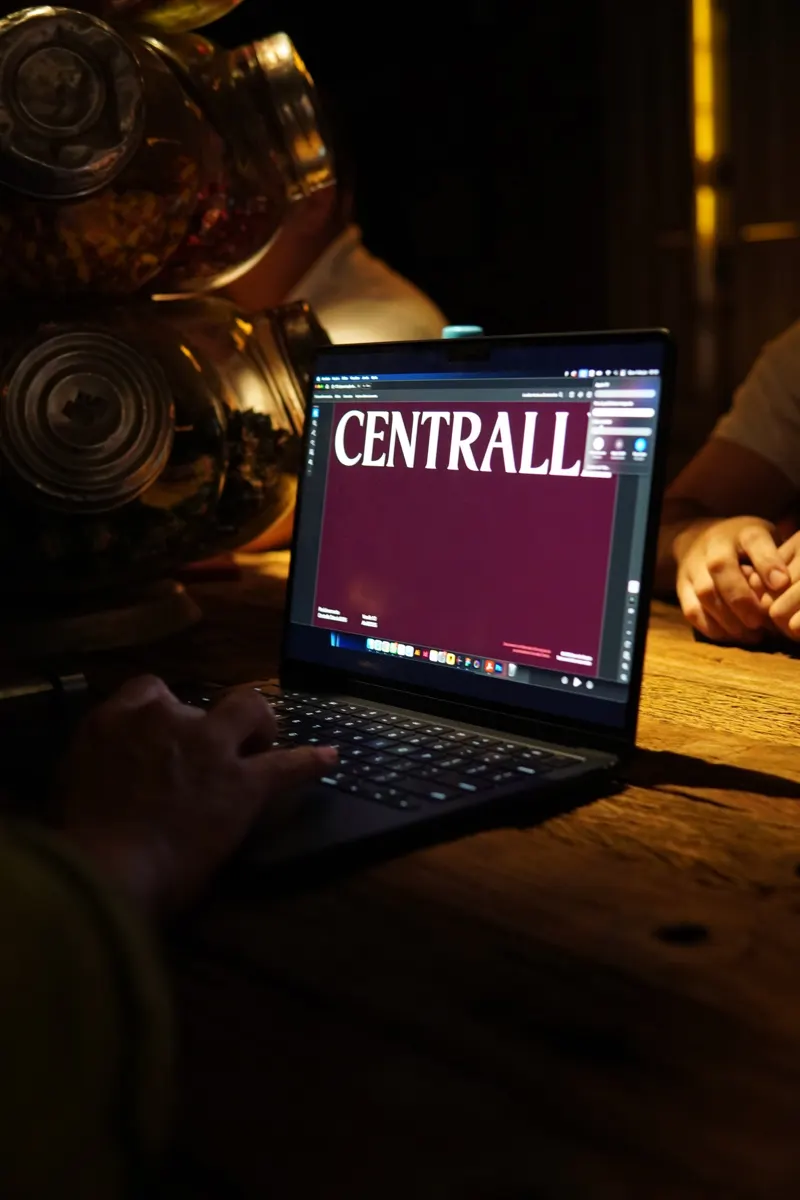 Bíblia da Marca da Centralle Osteria aberta na tela de um notebook